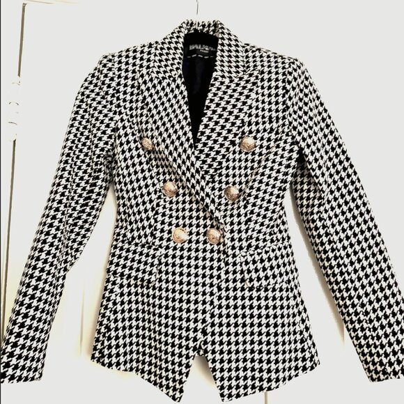 Balmain Classic Print Tweed Houndstooth B&W Doublebreasted Blazer Sz 36 - Picture 1 of 9